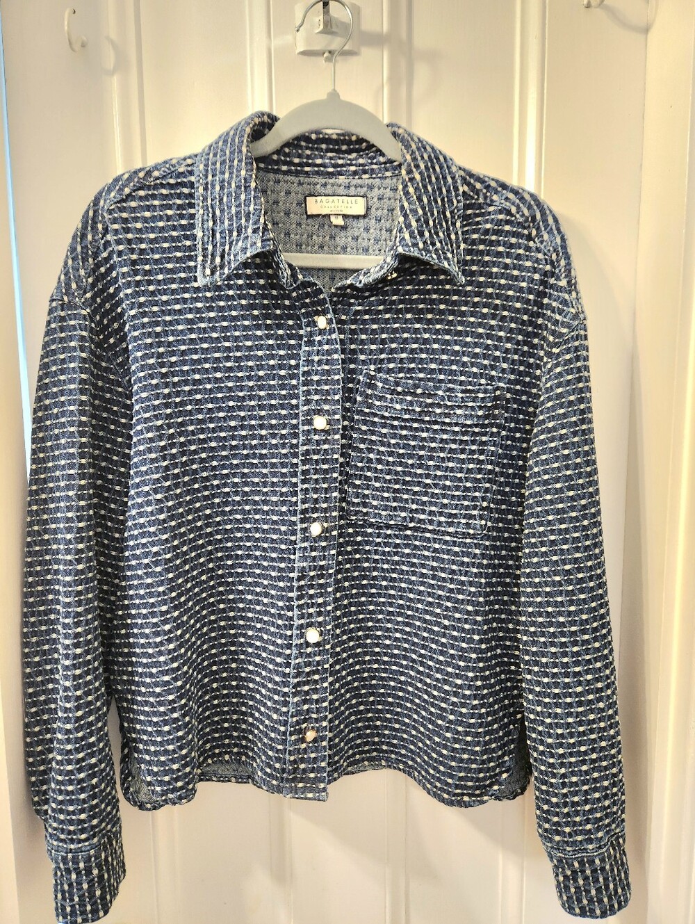 Bagatelle Navy and White Denim Button-Up Shacket
